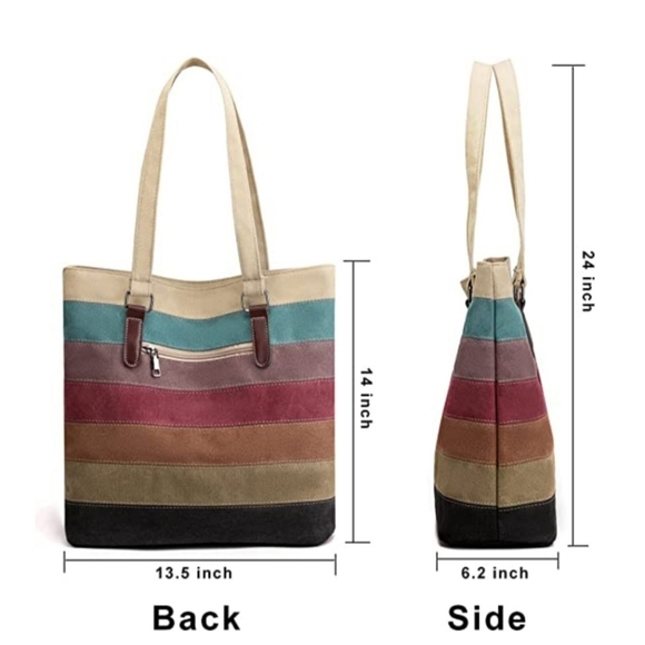 Canvas Multi-Color Striped Lattice Crossbody Shoulder Purse Bag Tote-Handbag NEW - Picture 2 of 7